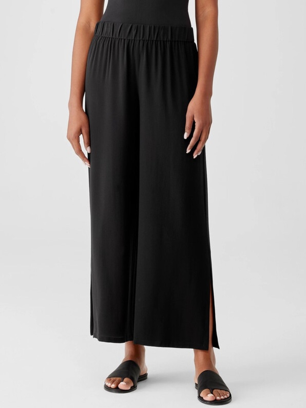 Eileen Fisher wide leg pant with slits S flowy lagenlook timeless old money